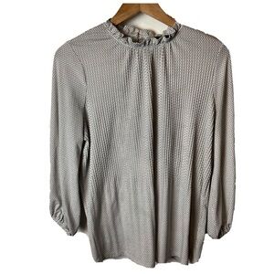 Adrianna Papell Long Sleeve Polka Dot Blouse Ruffle Hem Size Large Womens